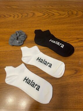 Halara Bundle 3 pair Letter Print Pickleball Ankle Socks and Pleated Scrunchie